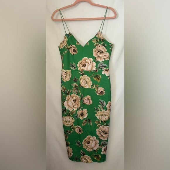ASOS EUC green floral midi dress with slit in back Size 8 - Picture 1 of 7